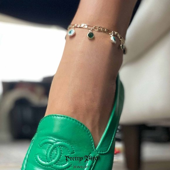 18K Yellow Gold Plated Evil Eye Tassel Anklet - Picture 1 of 1